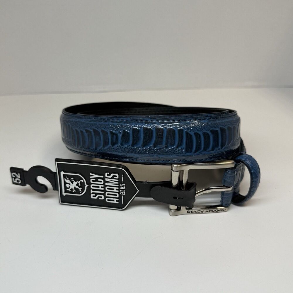Stacy Adams Men’s Blue Croc Alligator Embossed Leather Belt Sz 52” New